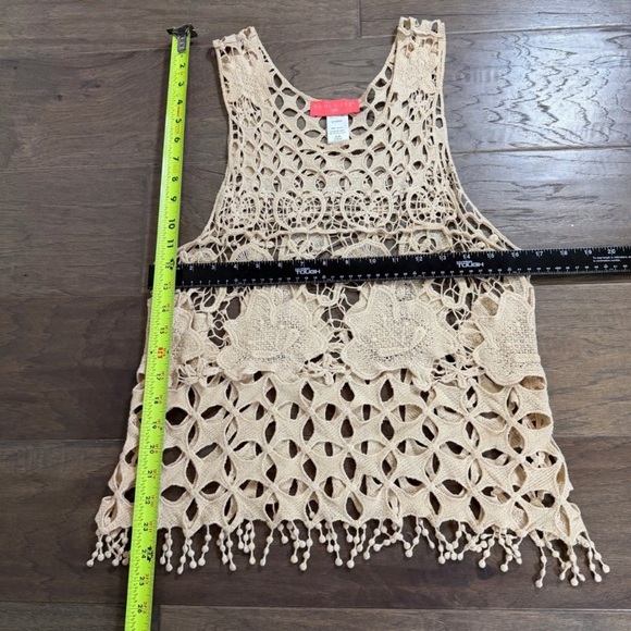 Soul Cake Crochet Lace Tank Top Beige Floral Fringe Boho Festival Size S M - Picture 4 of 4
